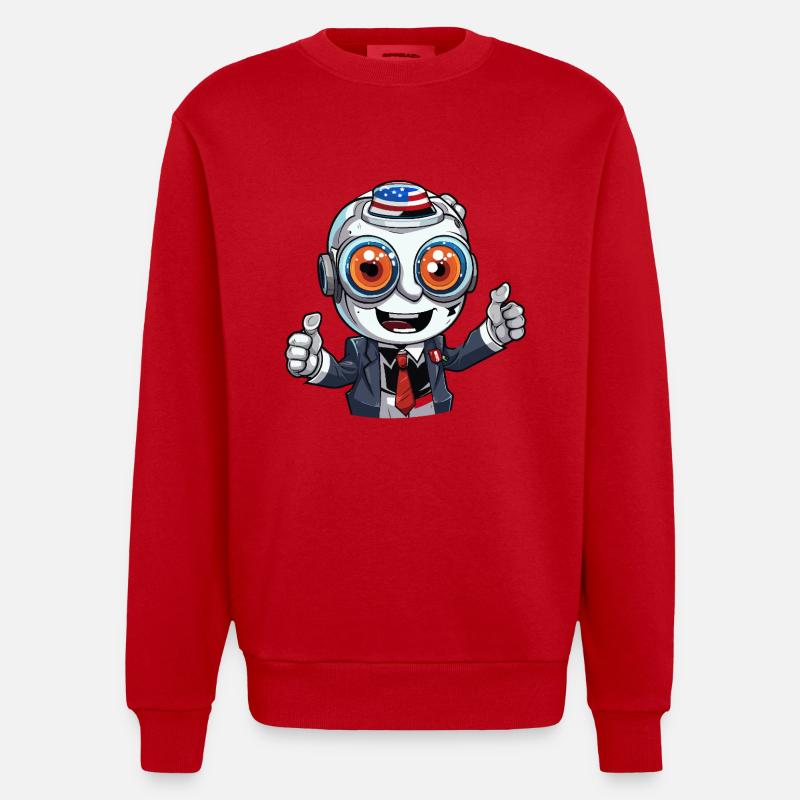 Mascotte robot avec chapeau drapeau - Sweat bio épais oversize fabriqué en UE - rouge