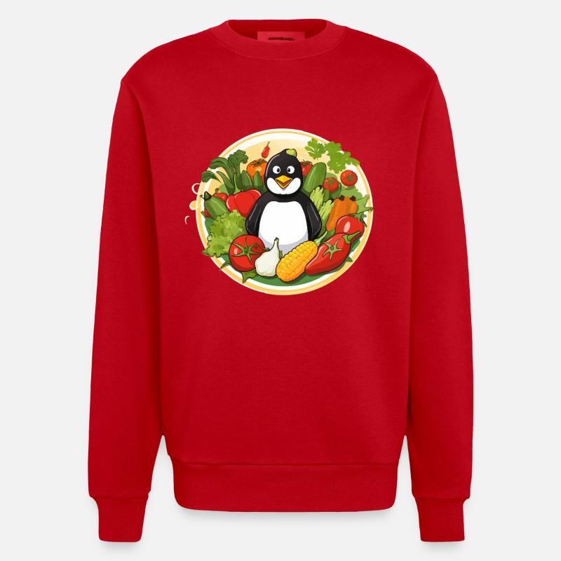 Pinguin im Gemüseparadies - Heavyweight Oversized Organic Crew Neck Made in EU - Rot