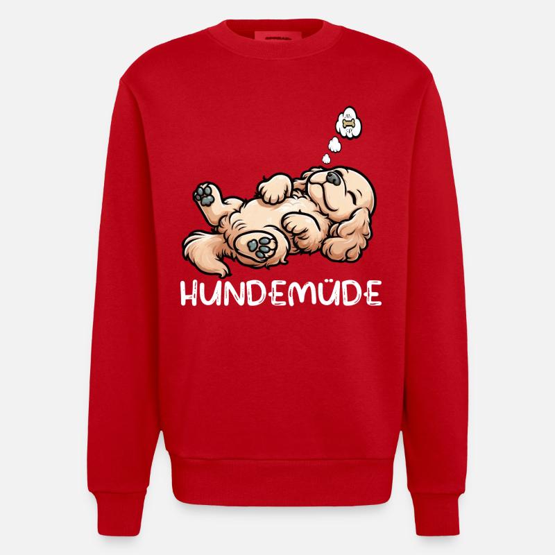 Hundemüde Cocker Spaniel Cockerhund Cockerbesitzer - Heavyweight Oversized Organic Crew Neck Made in EU - Rot