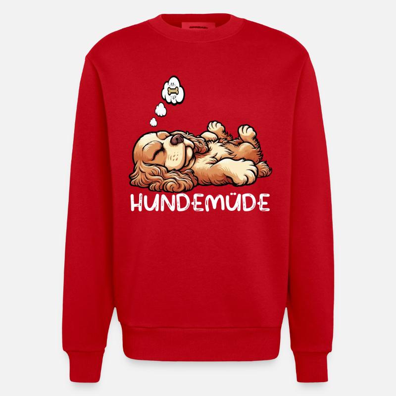 Hundemüde Cocker Spaniel Cockerhund Cockerbesitzer - Heavyweight Oversized Organic Crew Neck Made in EU - Rot