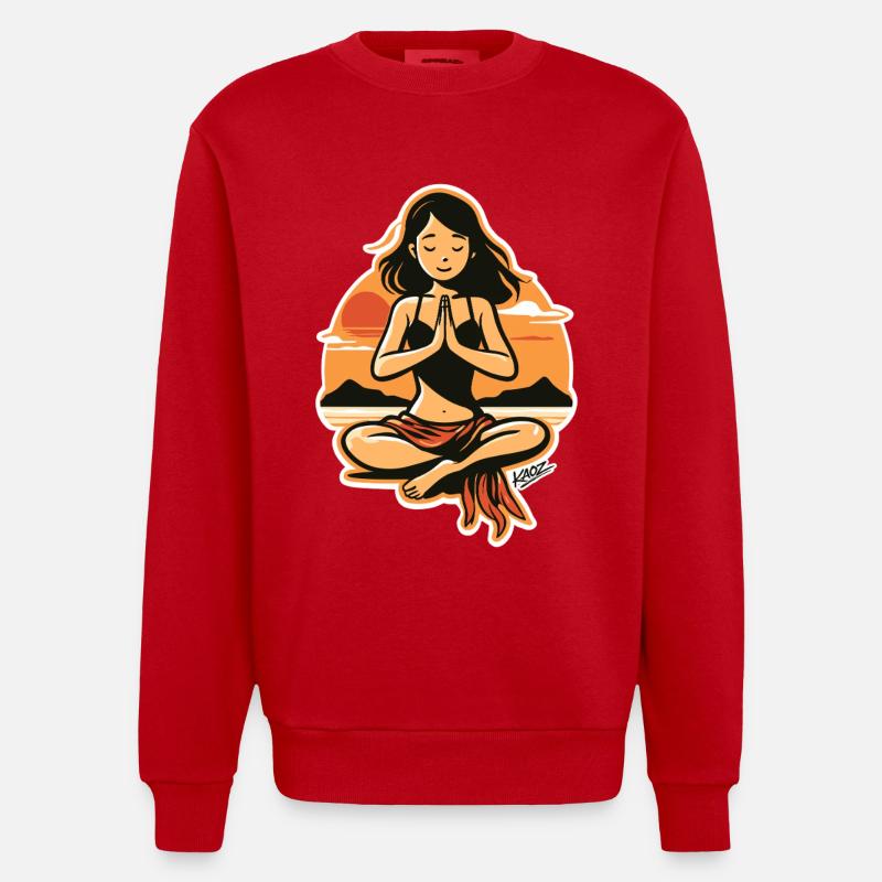 Silhouette der Sonnenuntergangsmeditation - Heavyweight Oversized Organic Crew Neck Made in EU - Rot