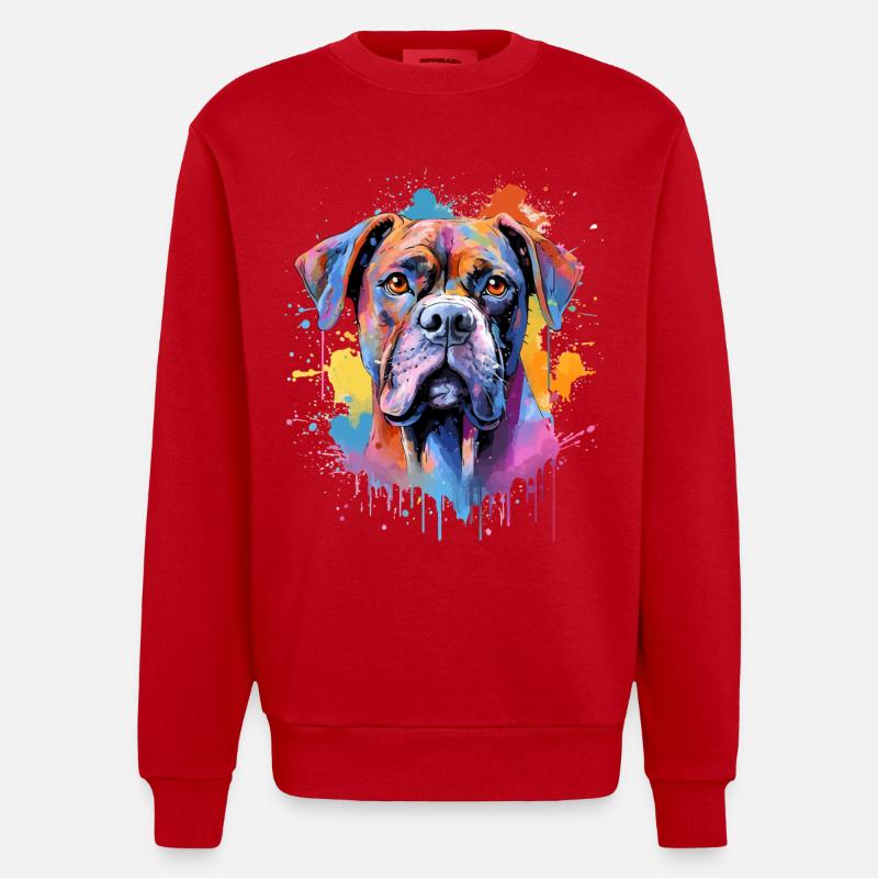 Bunte Splash Art Boxer-Hund - Heavyweight Oversized Organic Crew Neck Made in EU - Rot