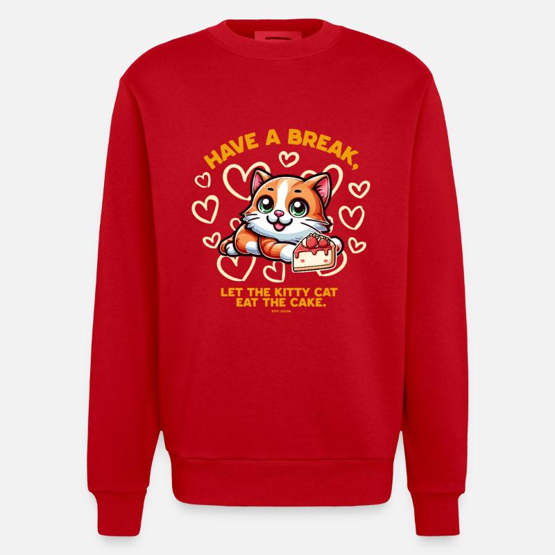 Le chat adore le gâteau - Sweat bio épais oversize fabriqué en UE - rouge