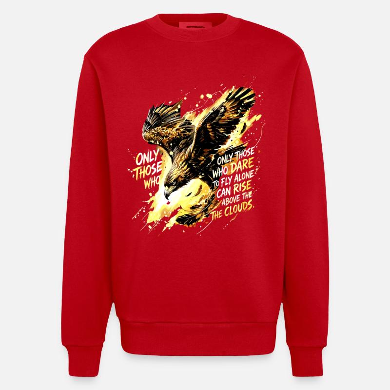 Fly Alone Eagle Quote Art - Heavyweight Oversized Organic Crew Neck Made in EU - red