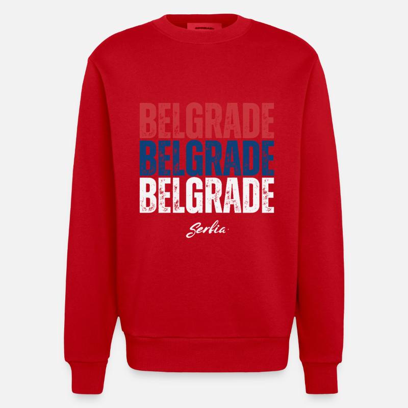 Belgrade, Serbie, j’adore Belgrade - Sweat bio épais oversize fabriqué en UE - rouge