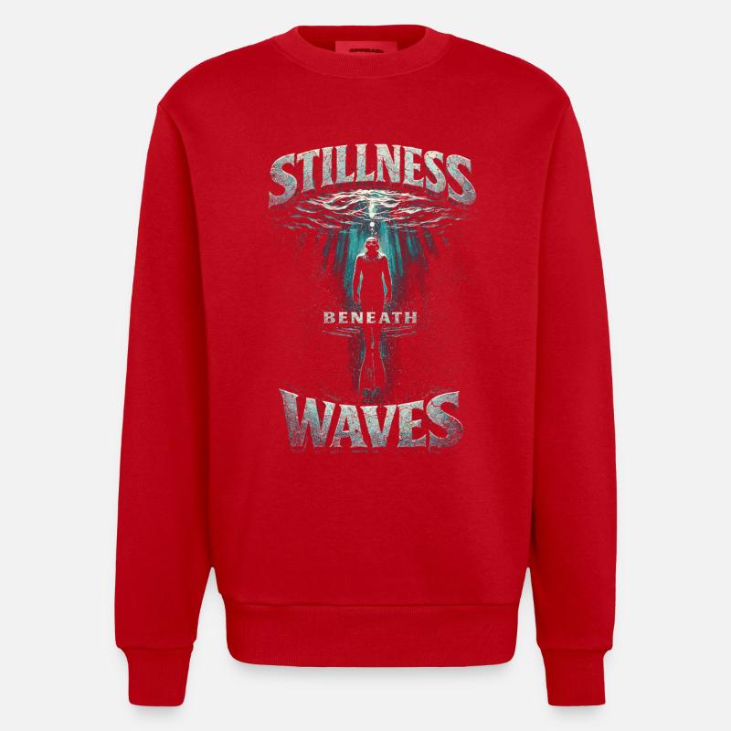 Apnoetauchen Freitauchen Stillness Beneath Waves - Heavyweight Oversized Organic Crew Neck Made in EU - Rot