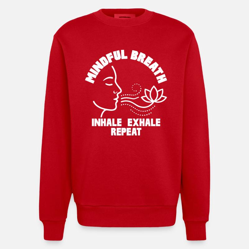 Mindful Breath Achtsamkeit Ruhe - Heavyweight Oversized Organic Crew Neck Made in EU - Rot