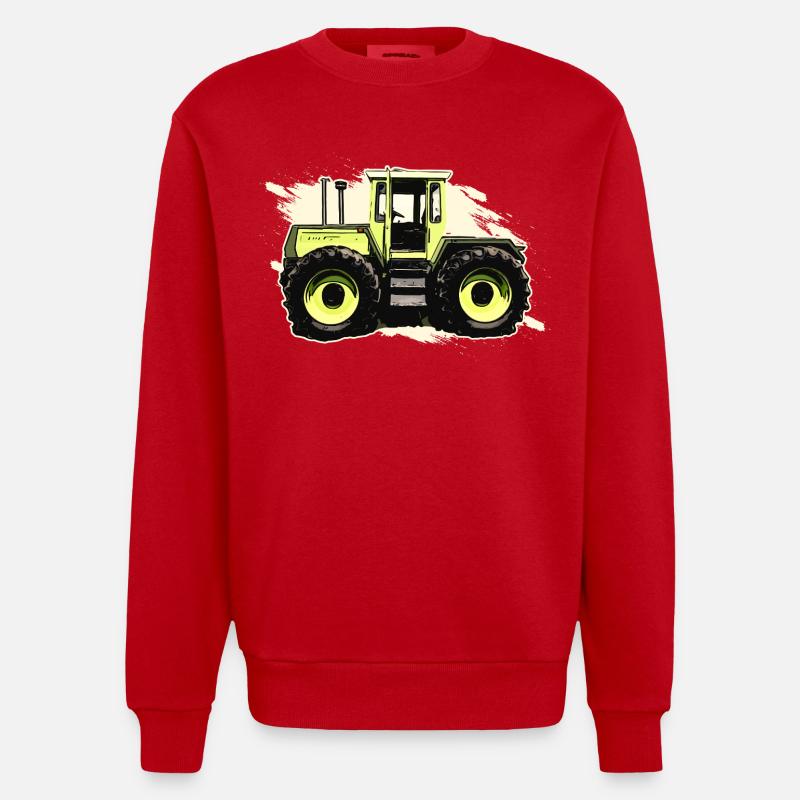 Grüner Traktor im ComicStil - Heavyweight Oversized Organic Crew Neck Made in EU - Rot