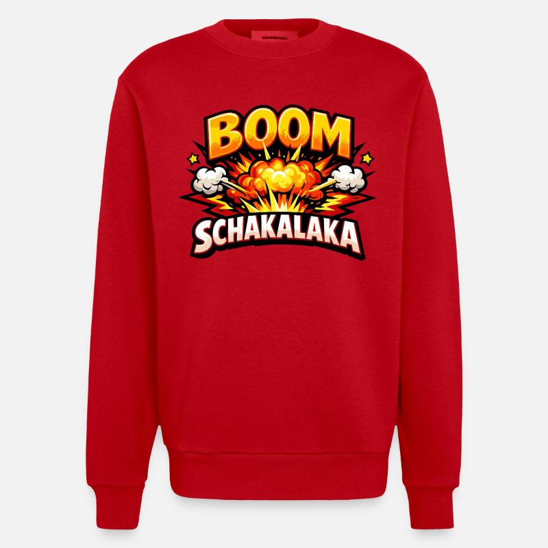 Boom Schakalaka Comic Spruch mit Explosion - Heavyweight Oversized Organic Crew Neck Made in EU - Rot