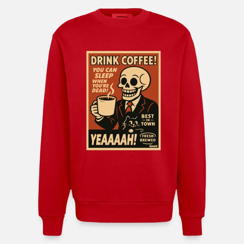 Affiche rétro de Coffee Skull - Sweat bio épais oversize fabriqué en UE - rouge