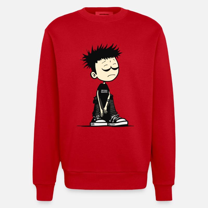 Verschlafenes Emo-Kinder-Cartoon-Tee - Heavyweight Oversized Organic Crew Neck Made in EU - Rot