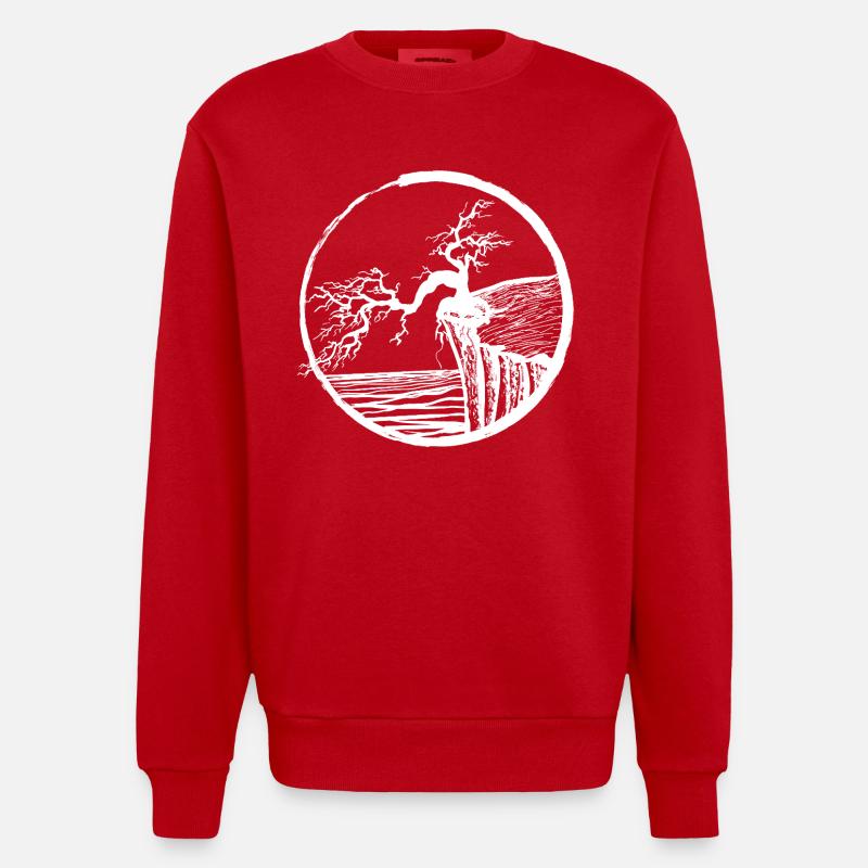 Landschaft mit Baum am Klippenrand - Heavyweight Oversized Organic Crew Neck Made in EU - Rot