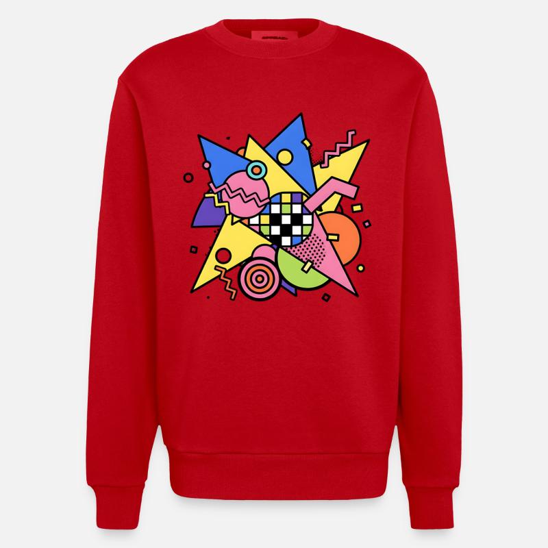 Abstract Geometric Pattern 90s Style - Heavyweight Oversized Organic Crew Neck Made in EU - red