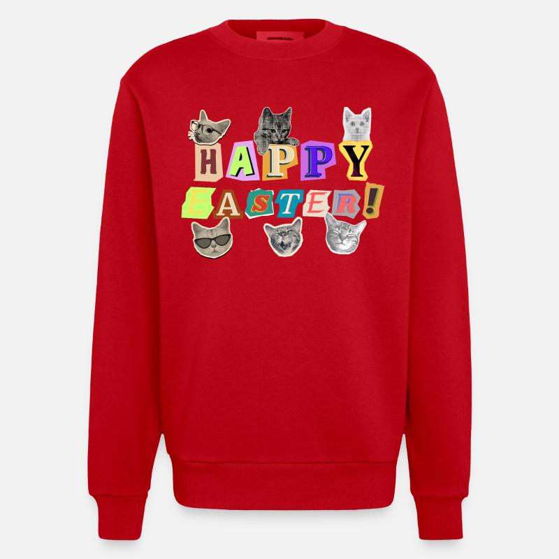 Joyeux chats de Pâques - Sweat bio épais oversize fabriqué en UE - rouge