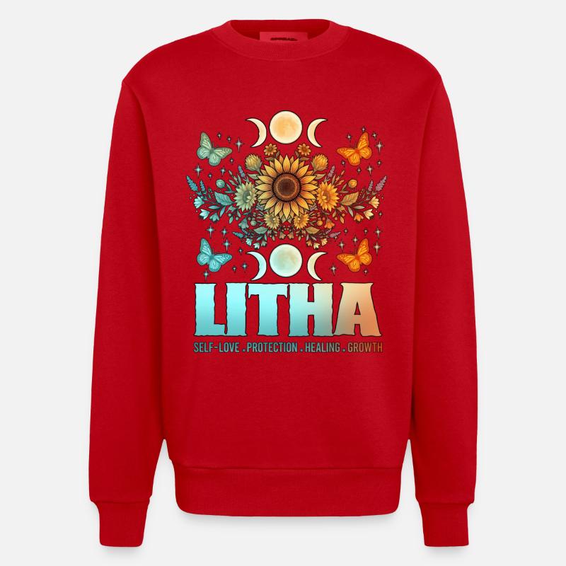 Litha Pagan Solstice d’été Midsommar - Sweat bio épais oversize fabriqué en UE - rouge