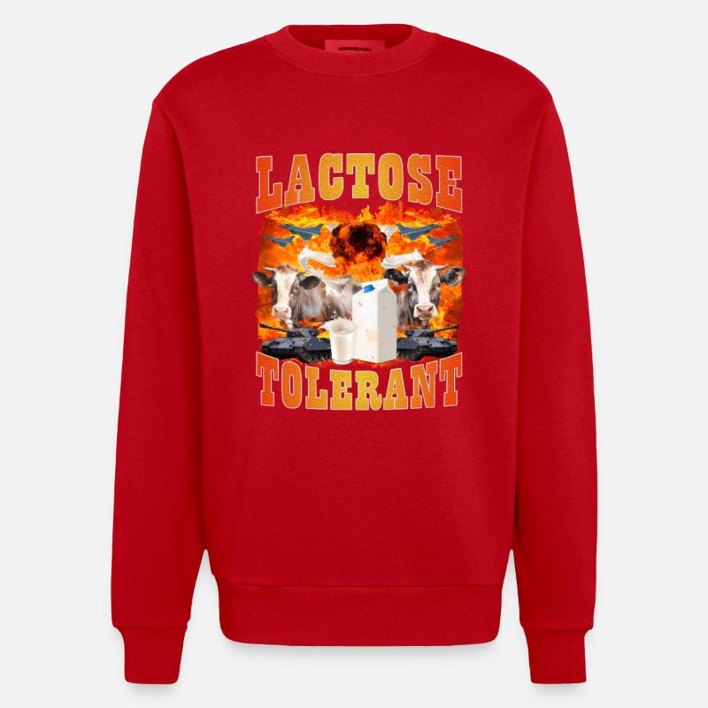 Lactose Tolerant Sarcasm Meme - Heavyweight Oversized Organic Crew Neck Made in EU - red