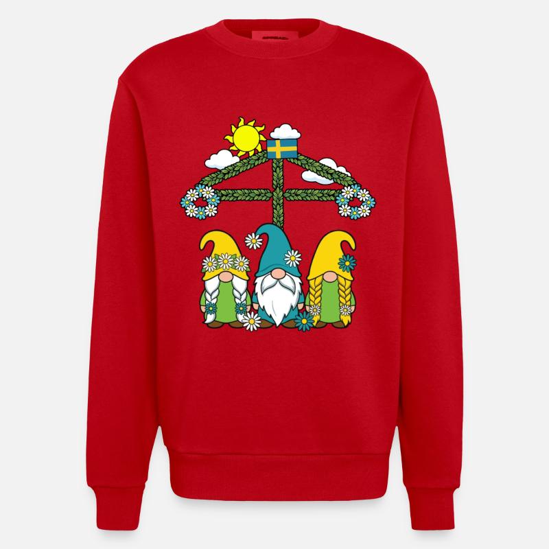 Litha Pagan Summer Solstice Midsummer Midsommar - Heavyweight Oversized Organic Crew Neck Made in EU - red