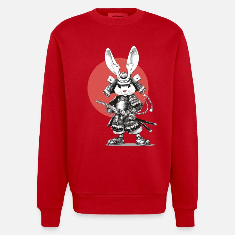 Samurai-Kaninchen in Rüstung mit Katana - Heavyweight Oversized Organic Crew Neck Made in EU - Rot