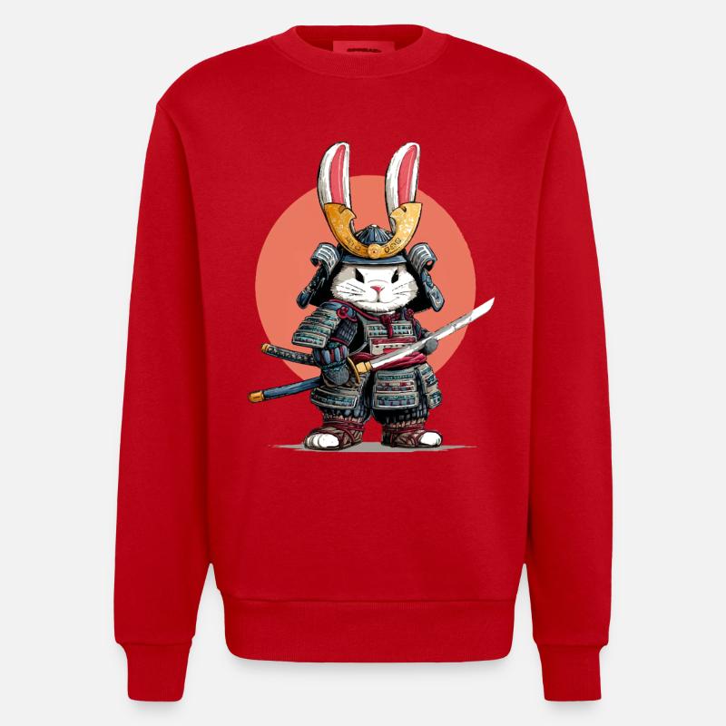 Hasen-Samurai-Krieger - Heavyweight Oversized Organic Crew Neck Made in EU - Rot