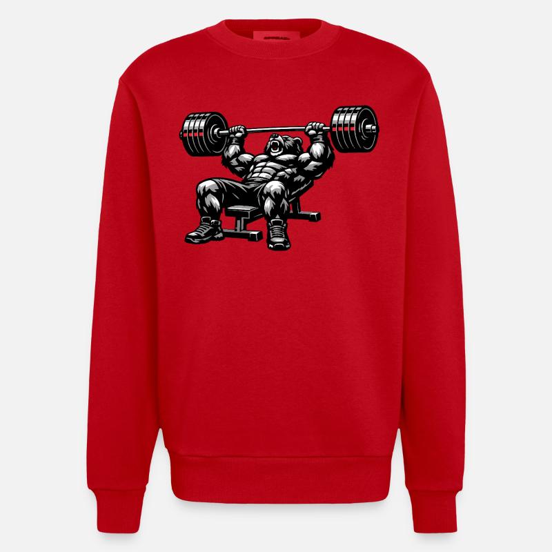 Bear Bench Press Gym - Heavyweight Oversized Organic Crew Neck Made in EU - red