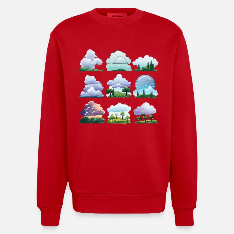 Ensemble de dessins animés Cloudscapes - Sweat bio épais oversize fabriqué en UE - rouge