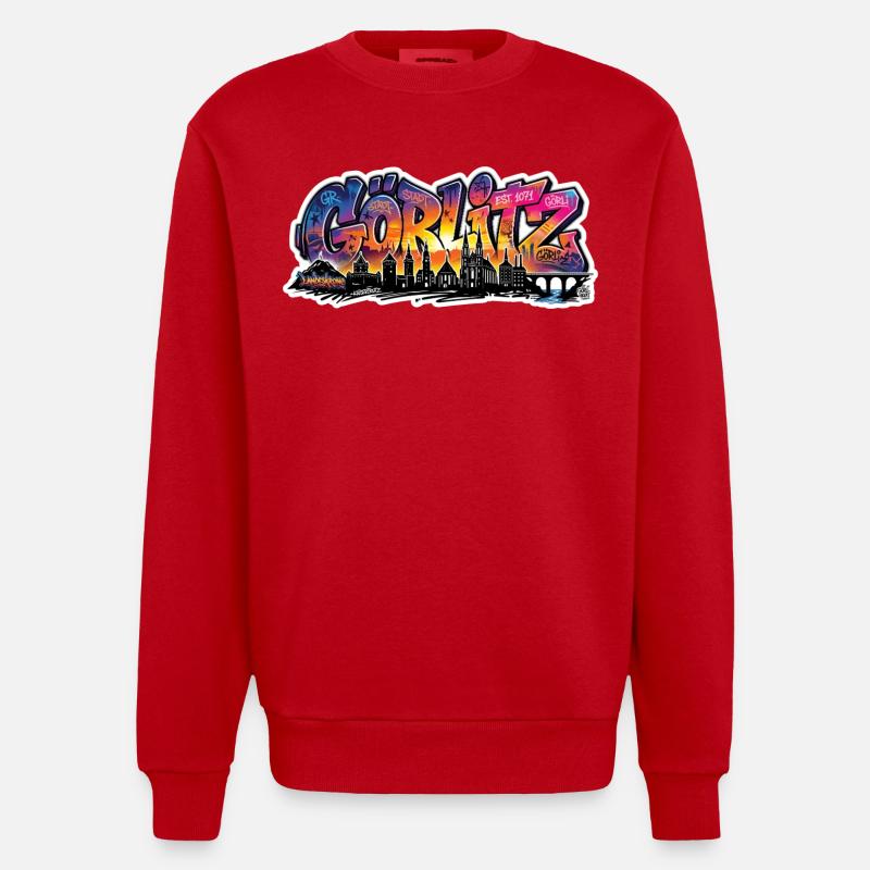 Görlitz  Skyline Graffiti-Sehenswürdigkeiten - Heavyweight Oversized Organic Crew Neck Made in EU - Rot