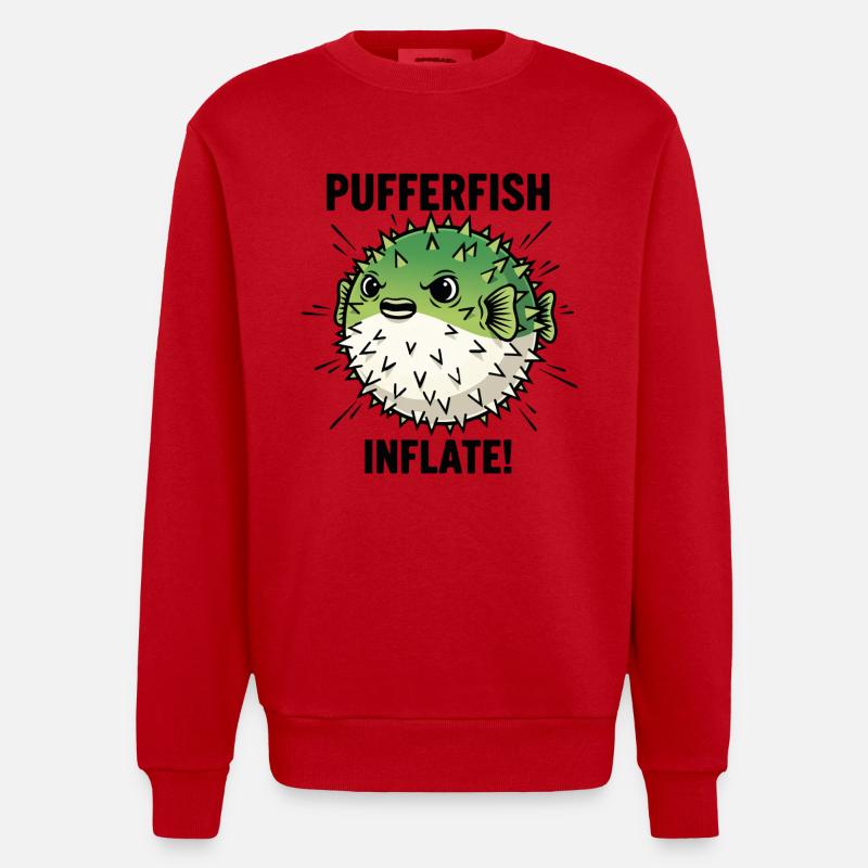 Globe Fish Danger Inflation Schwarzer Kugelfisch - Heavyweight Oversized Organic Crew Neck Made in EU - Rot