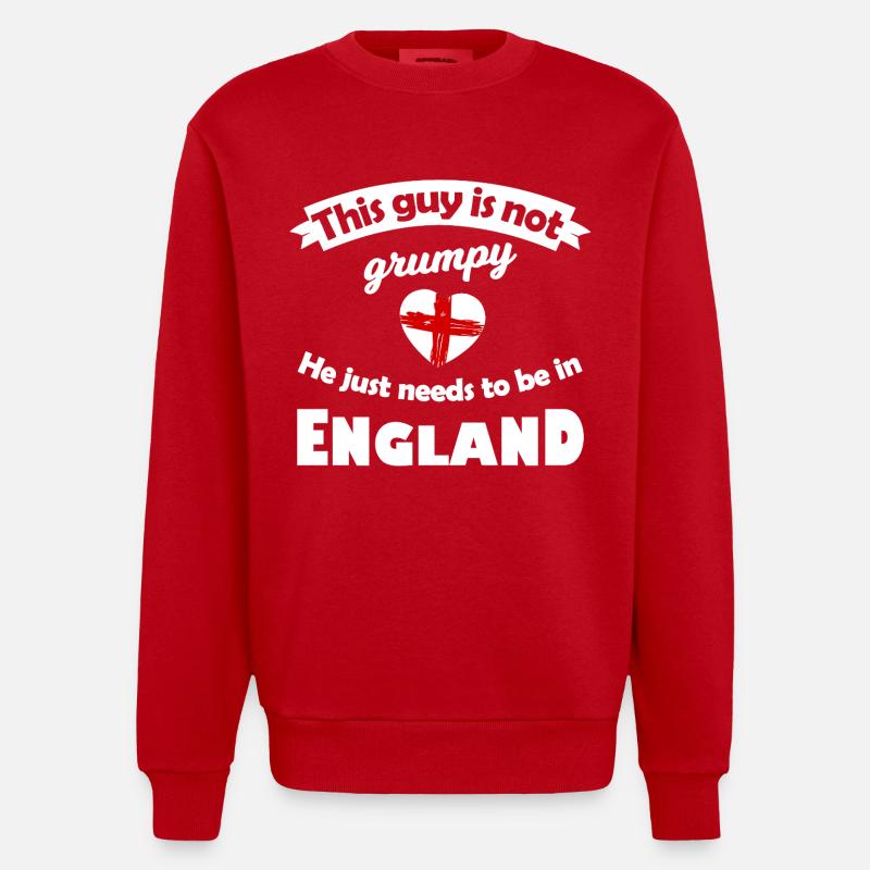 Not grumpy: He needs England - Heavyweight Oversized Organic Crew Neck Made in EU - red