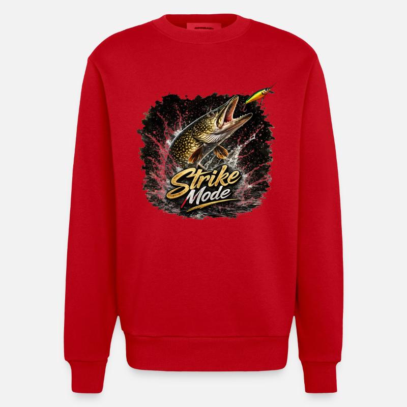 Strike Mode Pike – Predator Angelshirt - Heavyweight Oversized Organic Crew Neck Made in EU - Rot