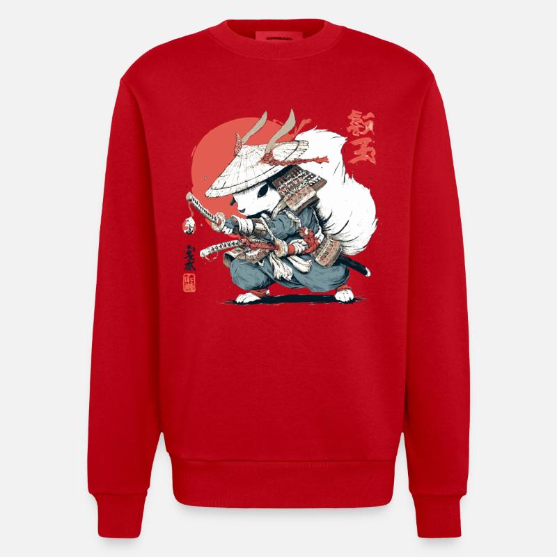 Samurai-Eichhörnchen, japanischer Krieger, Ukiyo-e-Stil Su - Heavyweight Oversized Organic Crew Neck Made in EU - Rot