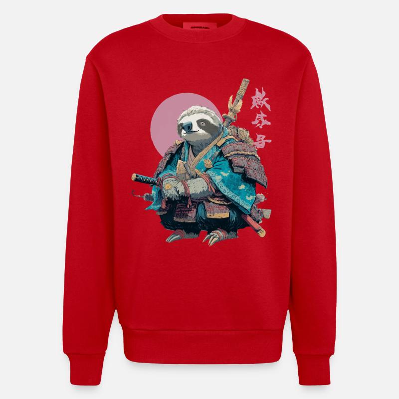 Faultier-Samurai in blauer Rüstung - Heavyweight Oversized Organic Crew Neck Made in EU - Rot