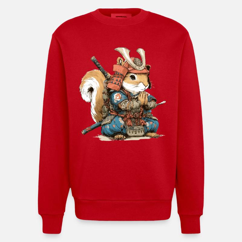 Squirrel Samurai Armor - Heavyweight Oversized Organic Crew Neck Made in EU - red
