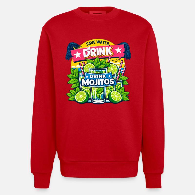 Save the water, drink Mojitos - Heavyweight Oversized Organic Crew Neck Made in EU - red