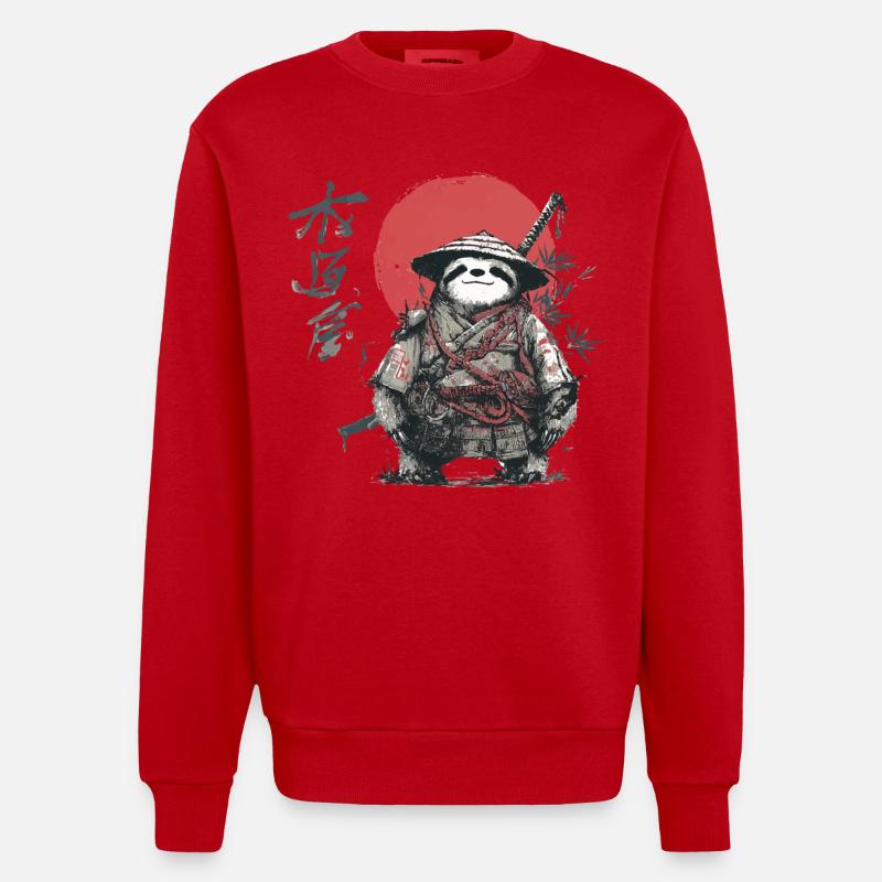 Faultier-Samurai unter roter Sonne - Heavyweight Oversized Organic Crew Neck Made in EU - Rot