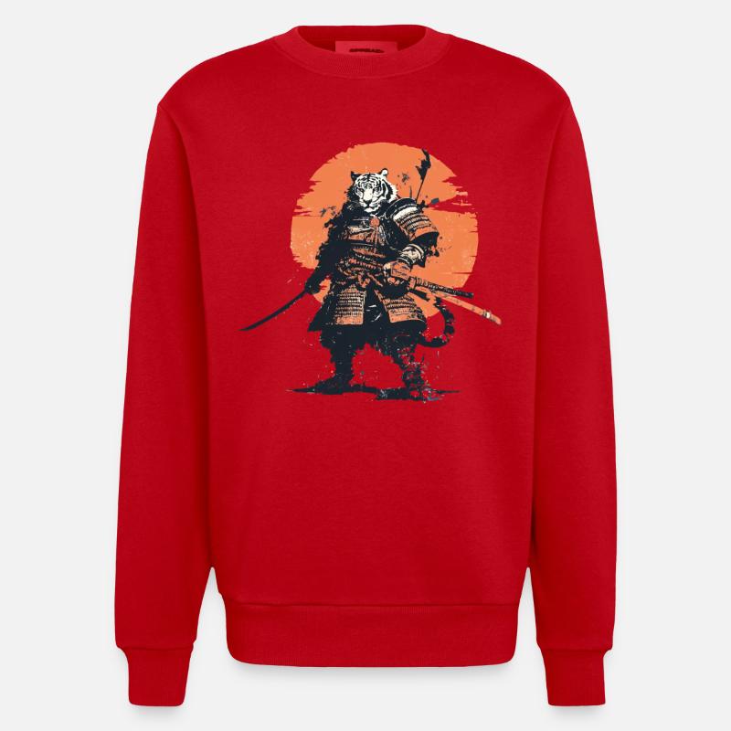 Samouraï tigre dans Ember Moon - Sweat bio épais oversize fabriqué en UE - rouge