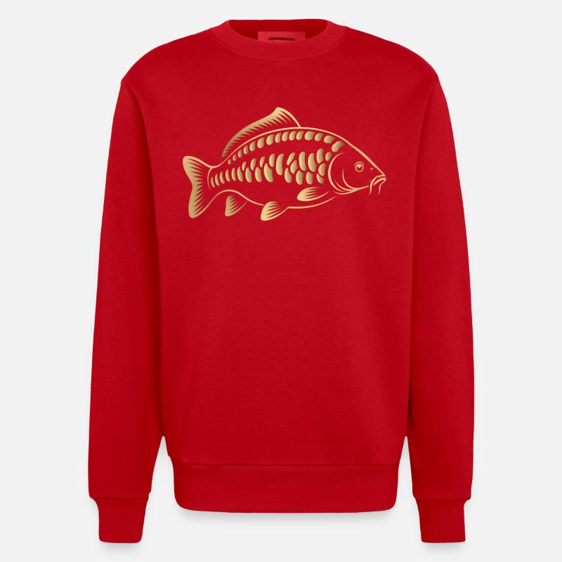 Karpfenfisch minimalistisches Angeldesign - Heavyweight Oversized Organic Crew Neck Made in EU - Rot