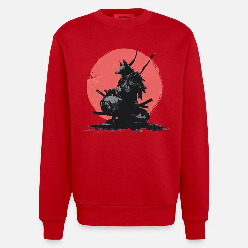 Wolf-Samurai auf Red Sun - Heavyweight Oversized Organic Crew Neck Made in EU - Rot