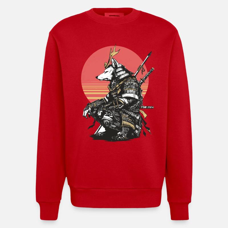 Wolf Samurai in Sunset Armor - Heavyweight Oversized Organic Crew Neck Made in EU - red