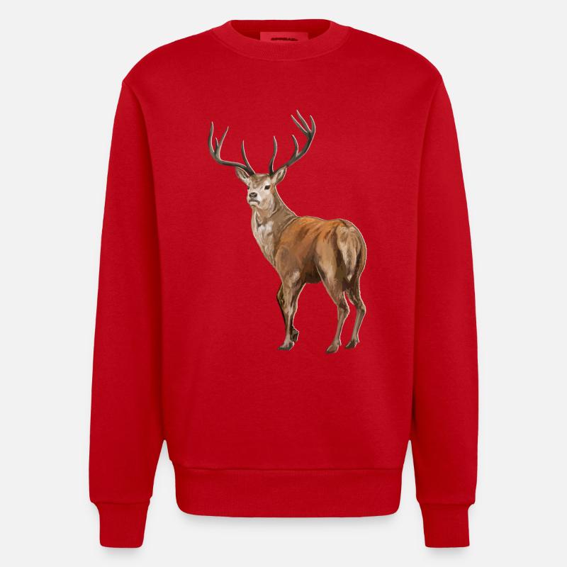 Cerf de Weisswedelhirsch - Sweat bio épais oversize fabriqué en UE - rouge