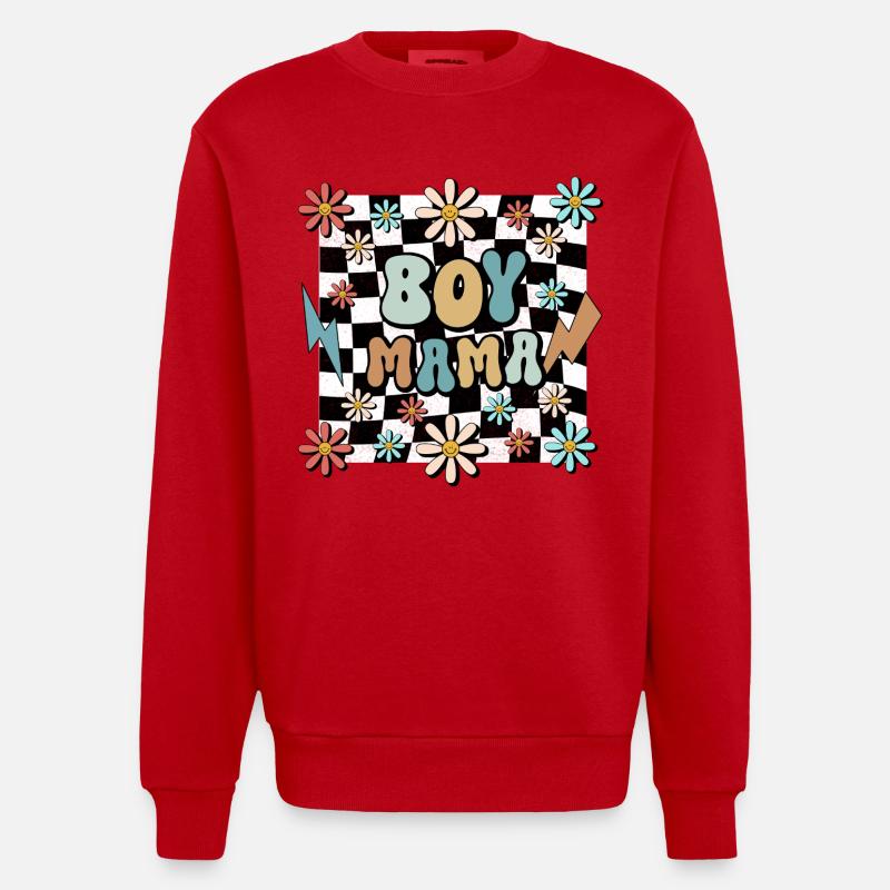 Boy Mama Blumen Muster Mutter Schwangerschaft - Heavyweight Oversized Organic Crew Neck Made in EU - Rot