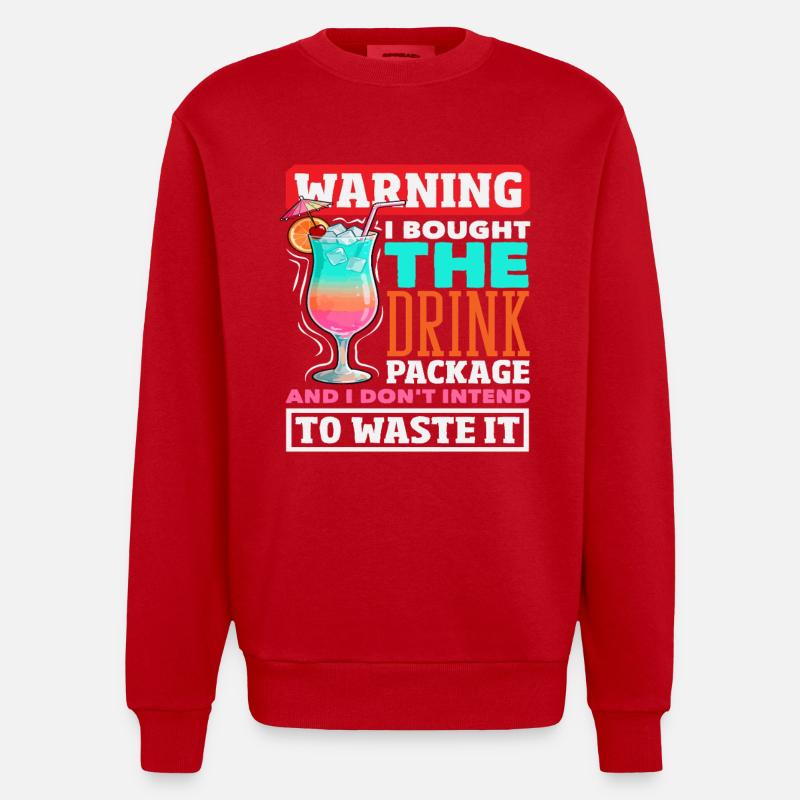 Drink Package Warning Alkohol Kreuzfahrt - Heavyweight Oversized Organic Crew Neck Made in EU - Rot