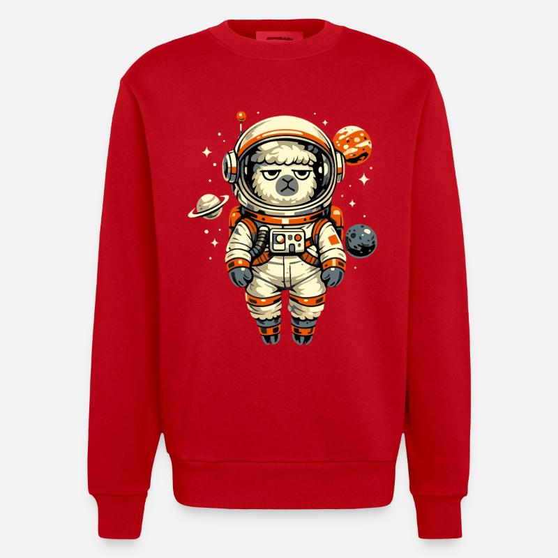 Grumpy Alpaca Astronaut in Space - Heavyweight Oversized Organic Crew Neck Made in EU - red