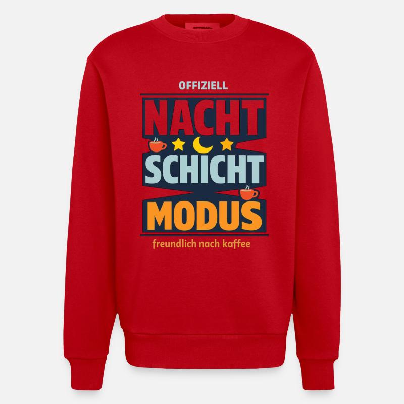 Offiziell Nachtschicht Modus Kaffee Spruch - Heavyweight Oversized Organic Crew Neck Made in EU - Rot