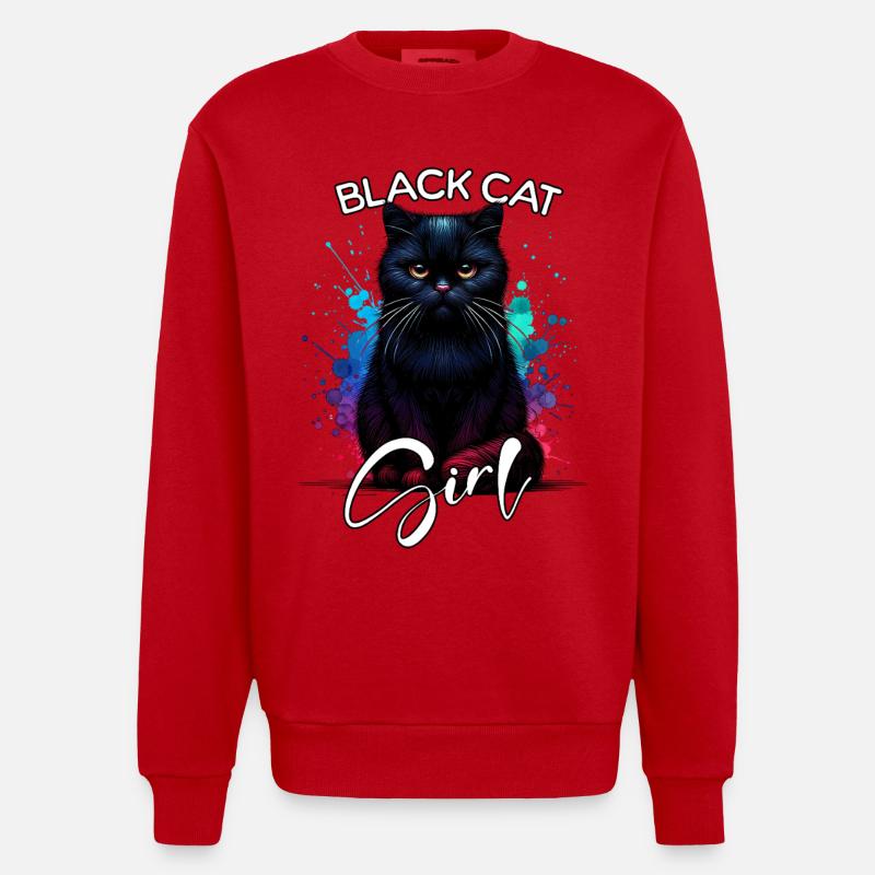 Grumpy Black Cat Mädchen Schwarze Katze - Heavyweight Oversized Organic Crew Neck Made in EU - Rot