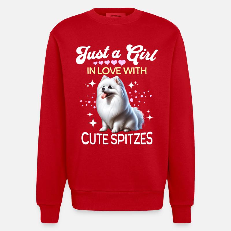 Spitz Zwergspitz Mädchen - Heavyweight Oversized Organic Crew Neck Made in EU - Rot