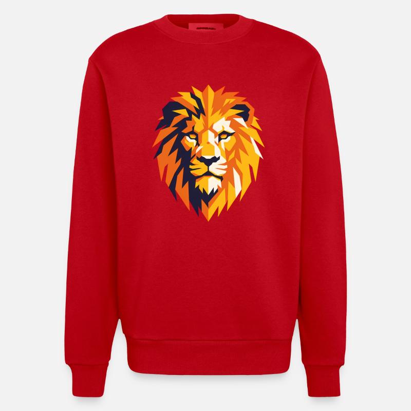 Auffälliger geometrischer Löwe - Heavyweight Oversized Organic Crew Neck Made in EU - Rot
