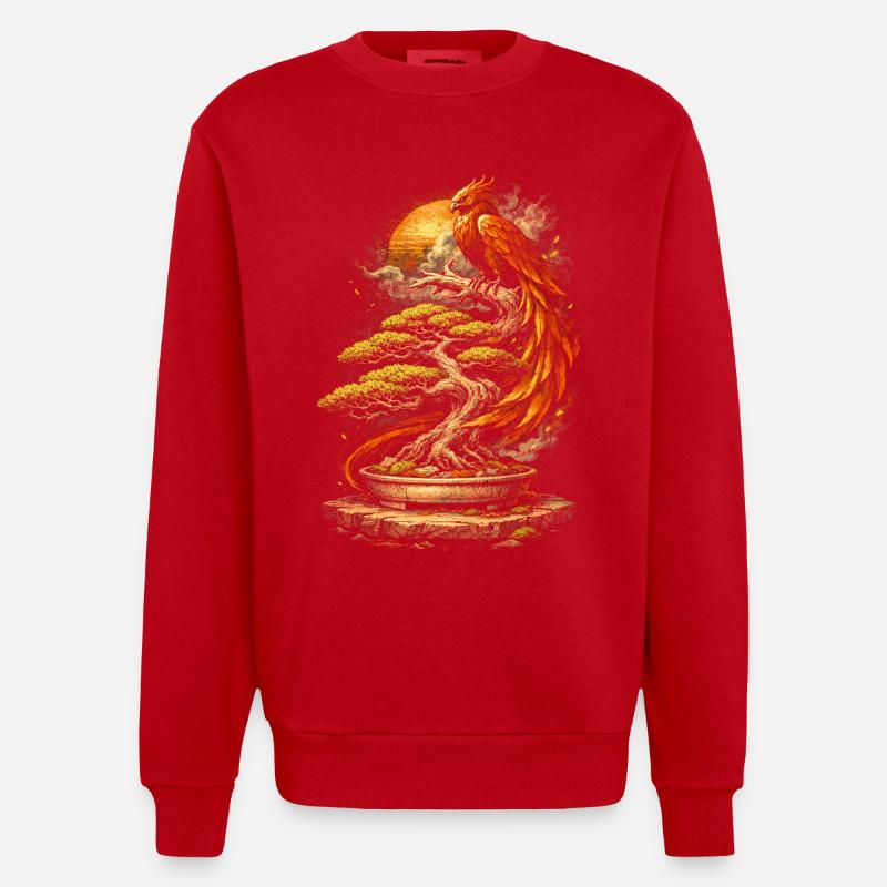 Bonsaibaum Mit Phönix - Heavyweight Oversized Organic Crew Neck Made in EU - Rot