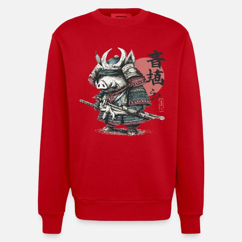 Boar Samurai in Armor Katana - Heavyweight Oversized Organic Crew Neck Made in EU - red