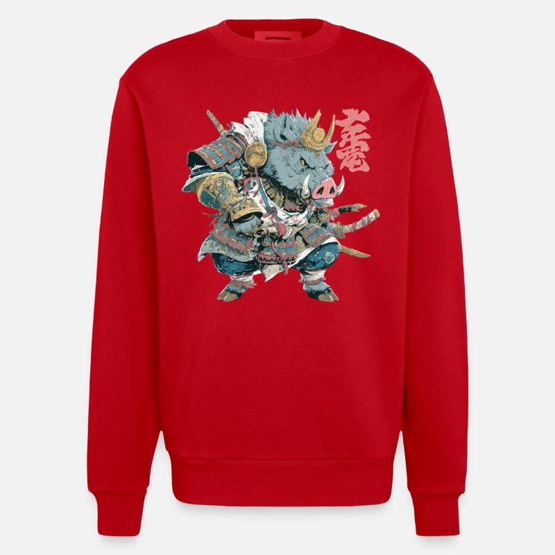 Boar Samurai Armor - Heavyweight Oversized Organic Crew Neck Made in EU - red