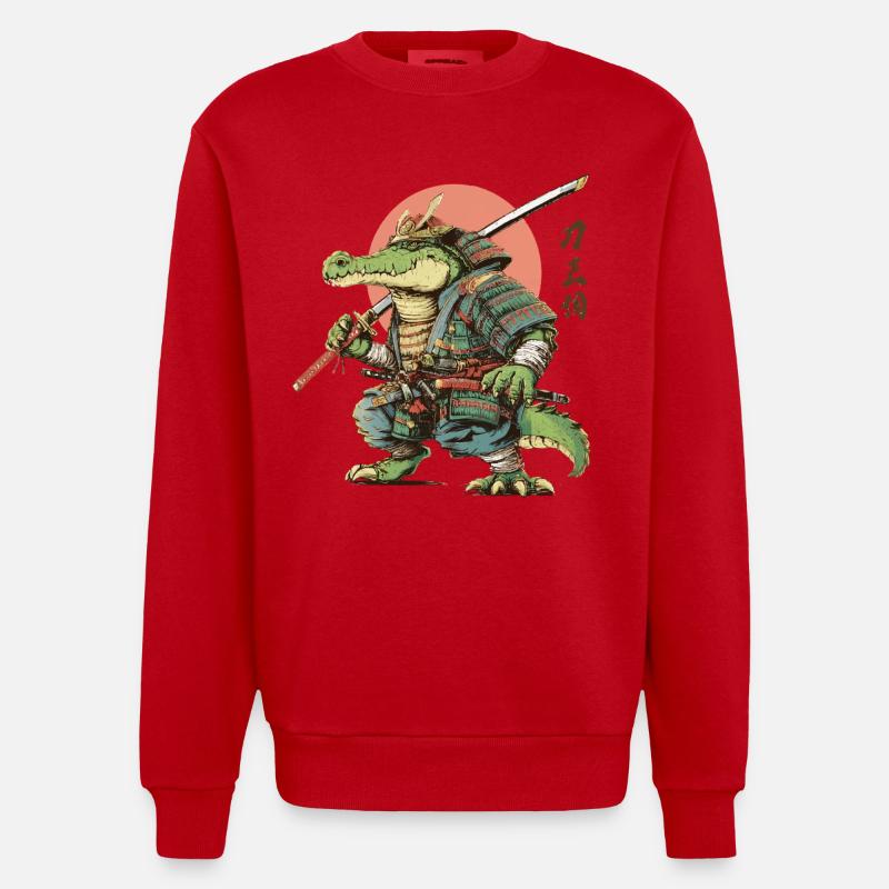 Gator Samurai Warrior - Heavyweight Oversized Organic Crew Neck Made in EU - red